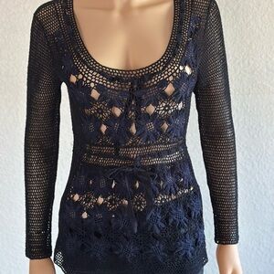Philosophy Di Alberta Ferretti Midnight Blue Crochet Blouse
